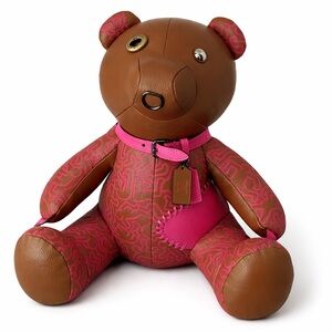 Coach Brown and Pink Plush Leather Bear 🧸